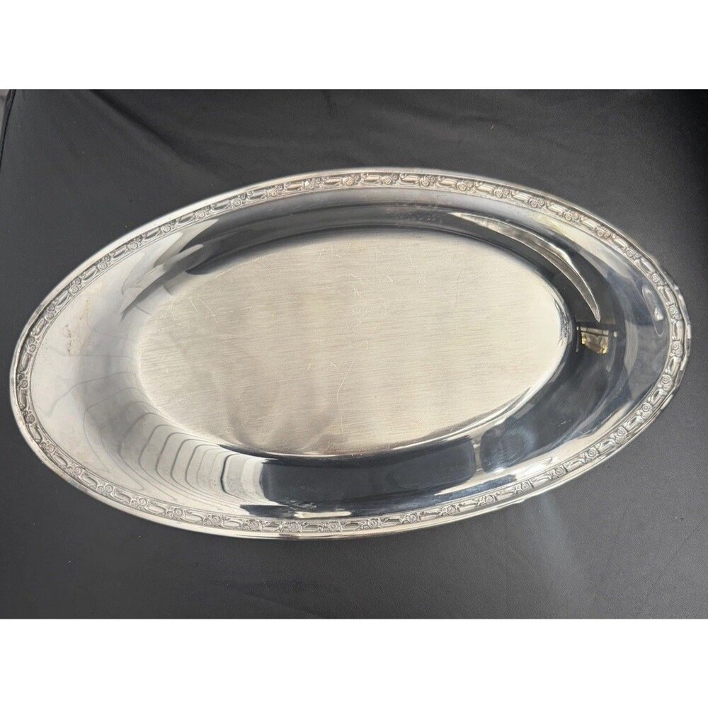 Vintage Oneida Silversmiths 13.5” x 7" Silver Plate Oval Serving Tray Oval 11D